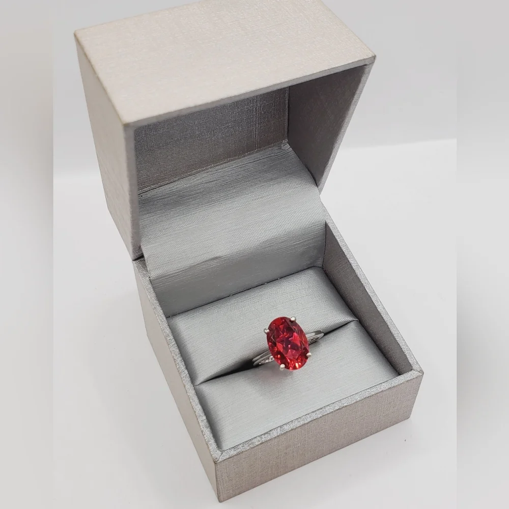 Genuine 6 Carat Red Quartz 925 Sterling Silver Solitaire Statement Ring